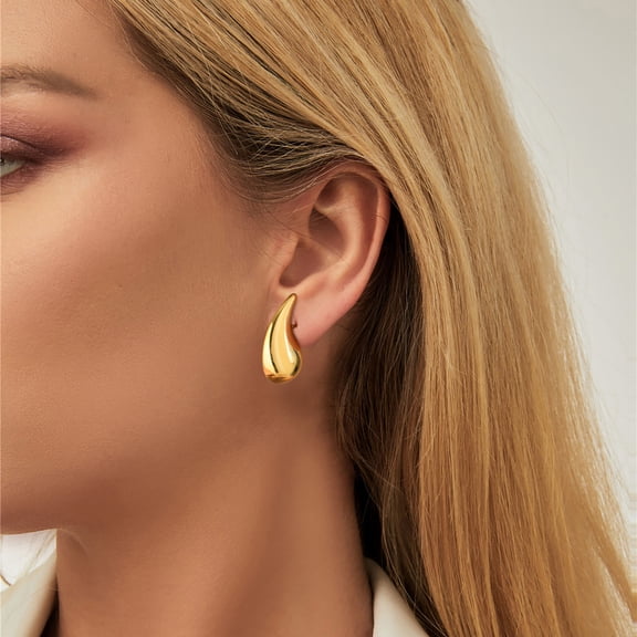 Teardrop Chunky Earrings for Women 14K Gold Plated Drop Dangle Trendy Stud Earring Christmas Valentine's Day Birthday Gifts for Her Girlfriend