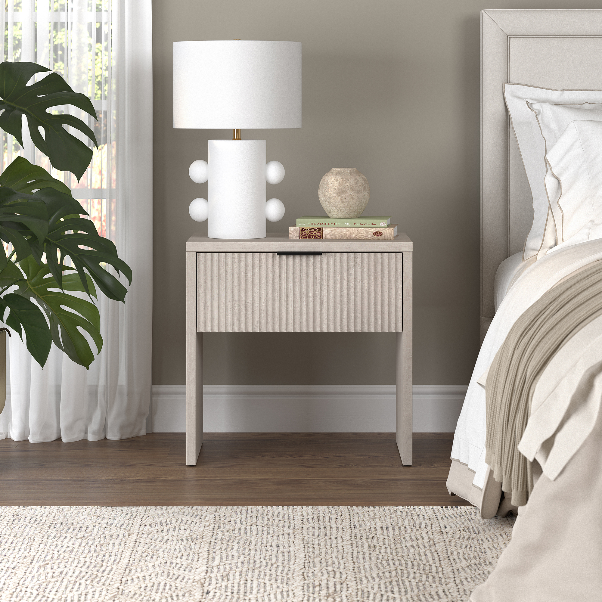 Kenslow 24" Wide Rectangular Fluted Nightstand in Alder White