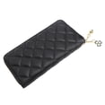 thumbnail image 3 of Cartera larga con cremallera para mujer Cartera de piel sintética con estampado de diamantes para mujer Negro, 3 of 10