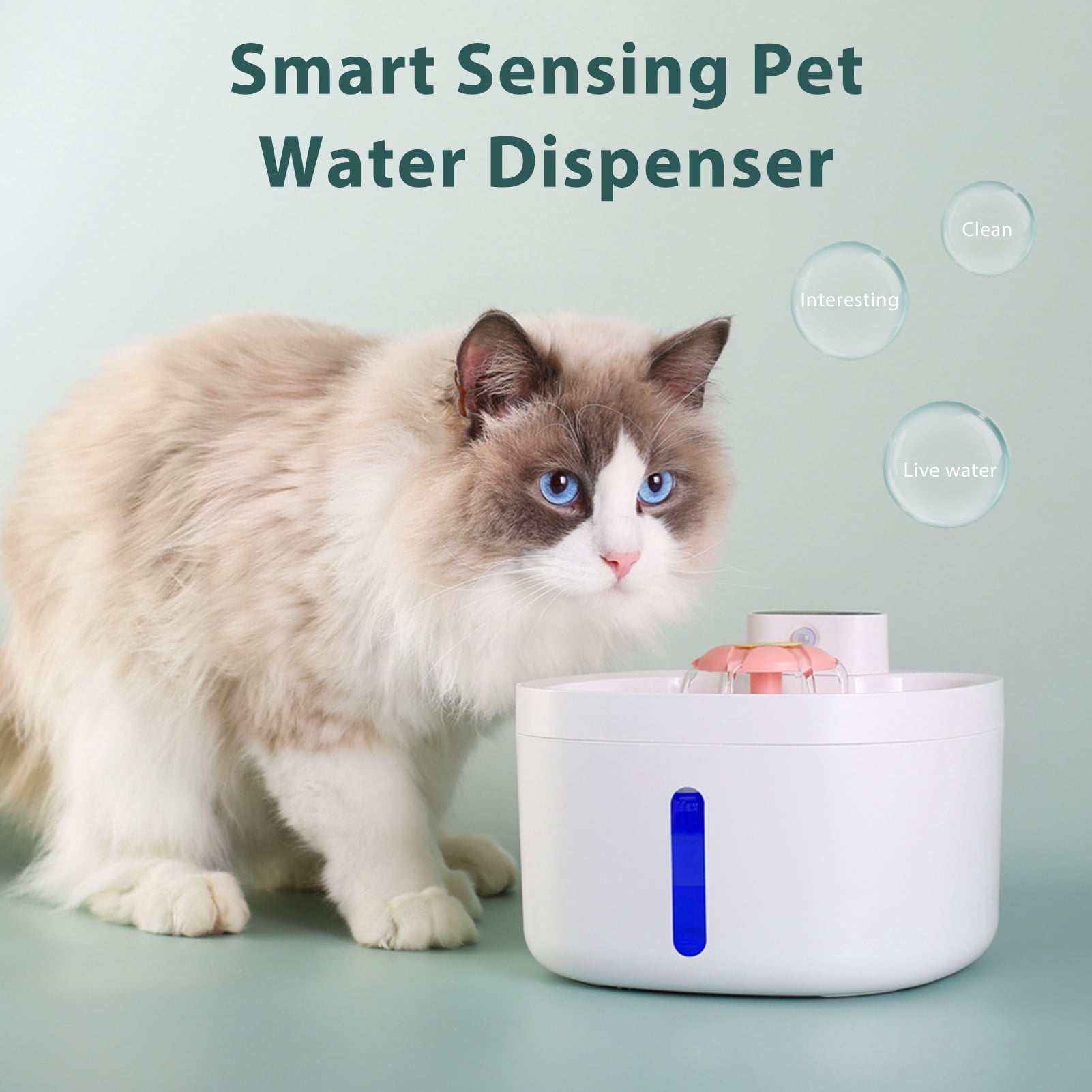 YAHHU Dog Cat Water Fountain Wireless Automatic Pet Water Fountain 2.6L Large Capacity with 3 Modes 5 Stage Filtration Quiet Pump