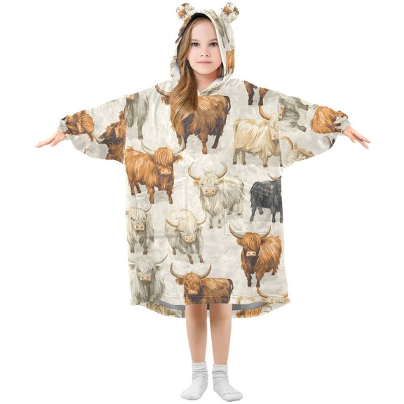 joogoo Wearable Blanket Hoodie for Highland Cows Oversized Sherpa Hooded 3-14 YR M