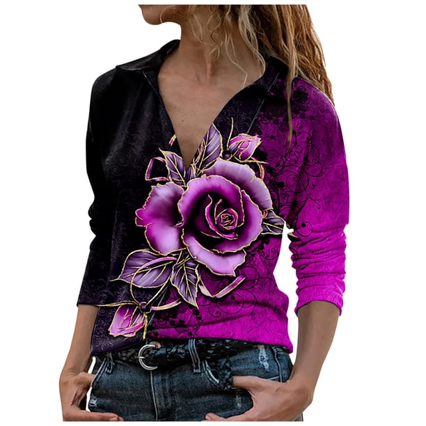 Blusa informal con estampado de manga larga y cuello vuelto para mujer a la moda Fridja fjkfkj8080