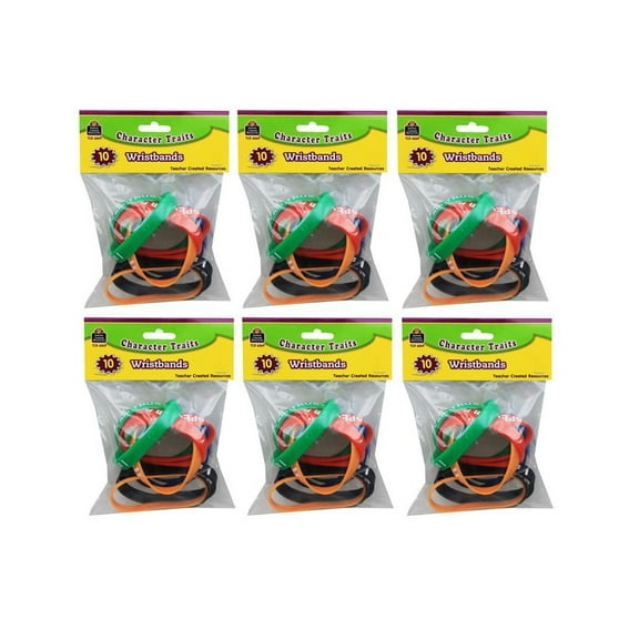 Teacher Created Resources Character Traits Wristband Pack, 10 Per Pack, 6 Packs
