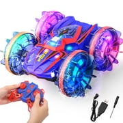 JoyStone Amphibious Remote Control Car Boat with LED Lights, 4WD RC Stunt Car Toy for Boys Girls, Water Beach Pool Toys for Kids Ages 8-12, Red&Blue