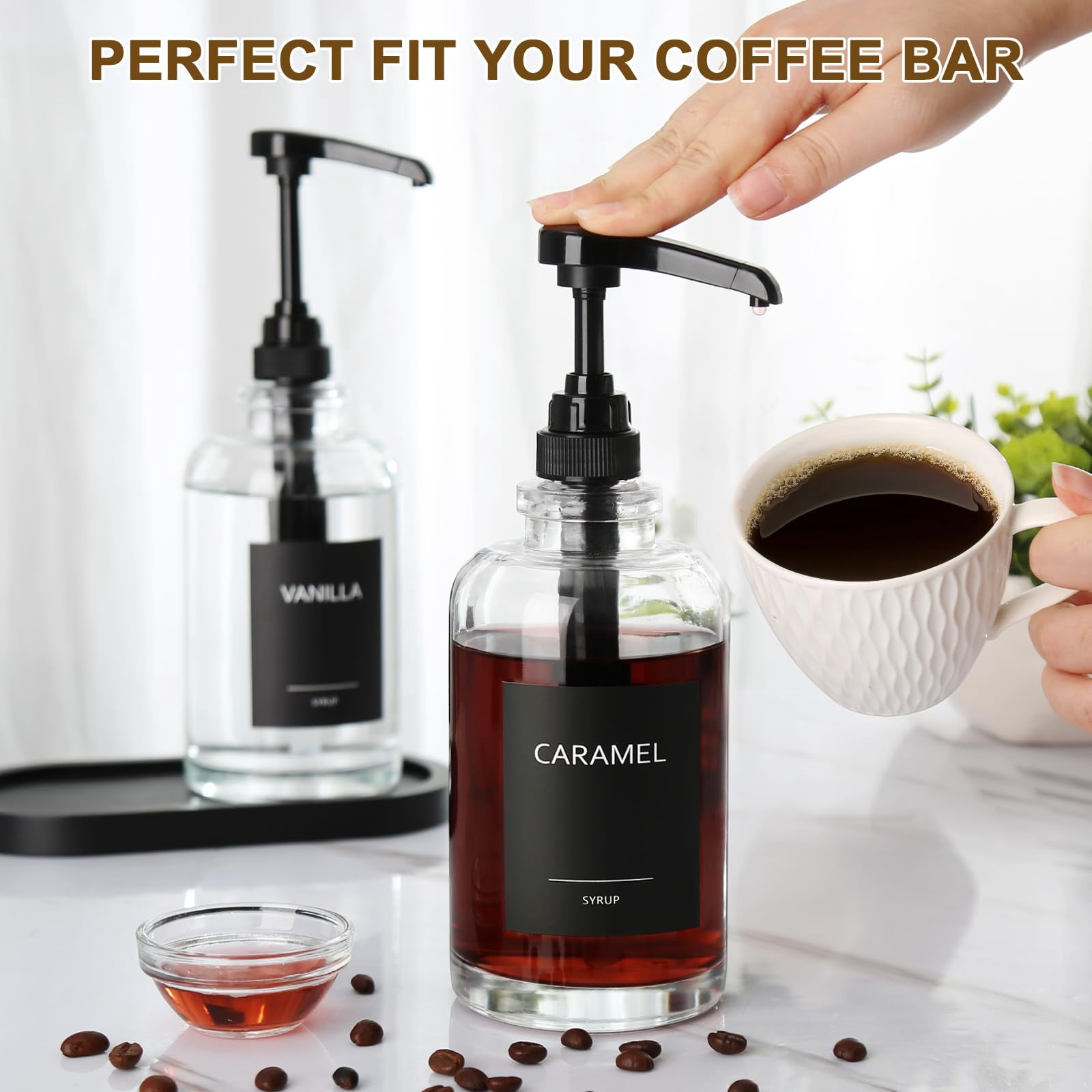 Condiment Dispensers Black Set of 2, Coffee Syrup Organizer for Bar