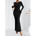 thumbnail image 2 of Vestido PRETTYGARDEN de Manga Larga Maxi de Punto Acanalado Negro XS, 2 of 8