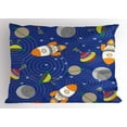 thumbnail image 2 of Ambesonne Cartoon Pillow Sham, Outer Space Moon UFO, 36" X 20", Multicolor, 2 of 2