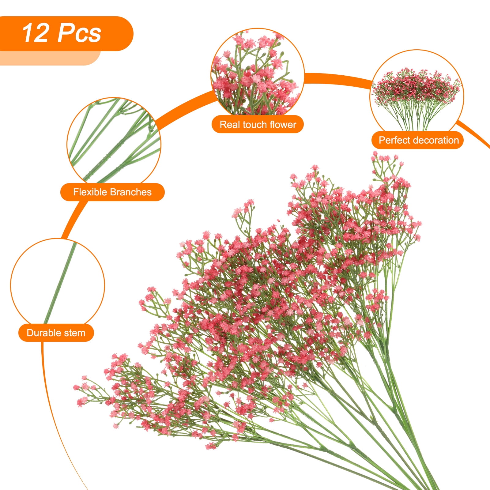 Unique Bargains Fake Gypsophila Flowers Bulk PU Branch for Wedding Floral 12Pcs Pink