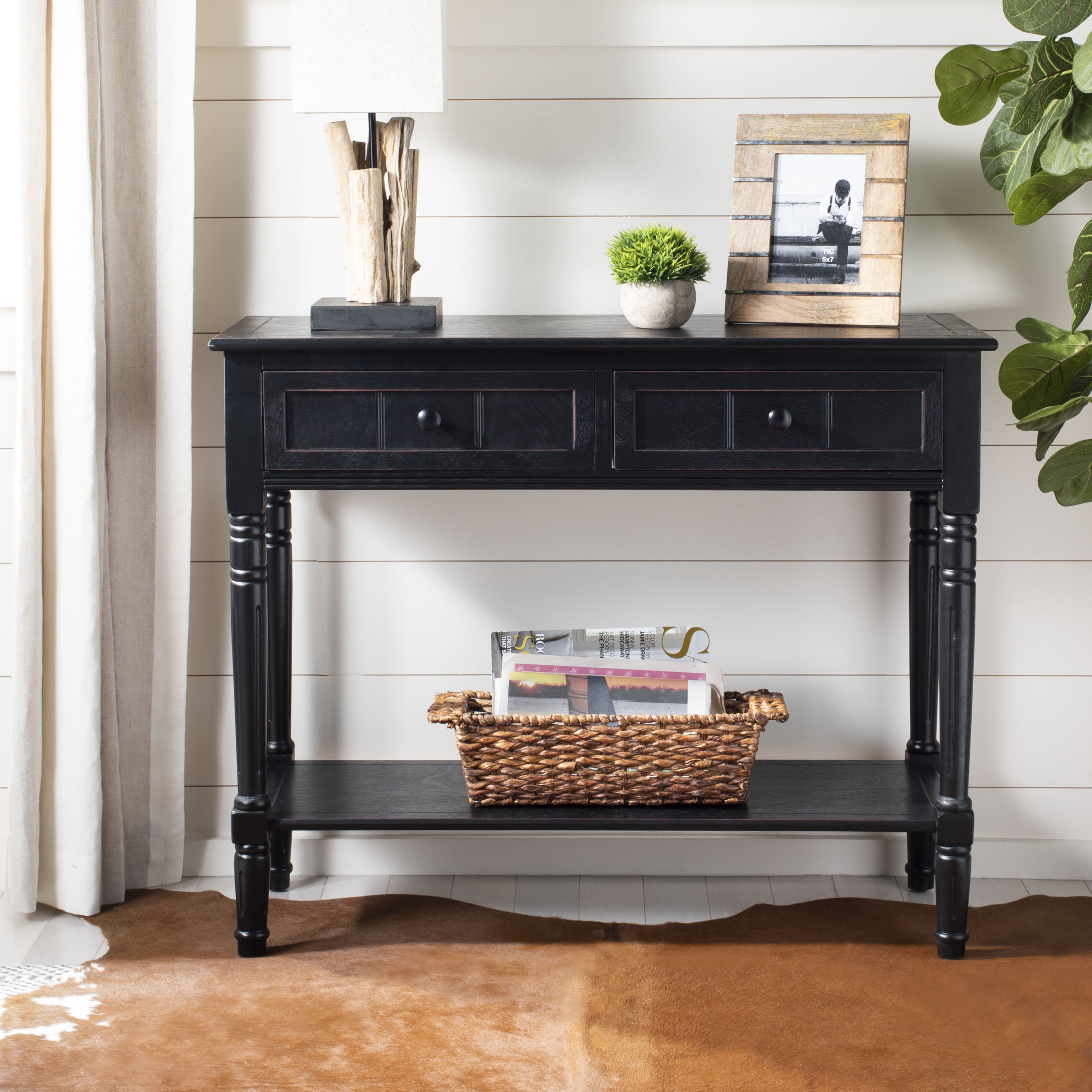 SAFAVIEH Samantha Contemporary 2 Drawer Console, Distressed Black