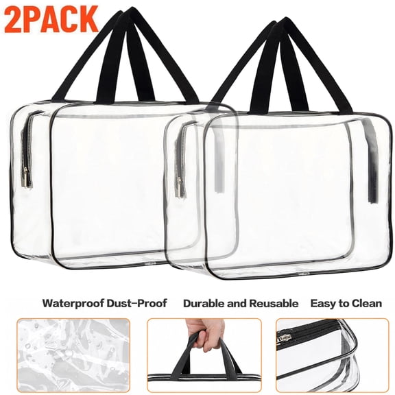 2 PACK Clear Cosmetic Bag Set, Large Clear Makeup Bag with Zipper and Handle, Toiletry Travel Storage Bag, Waterproof Transparent Handbag Purse