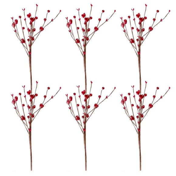 Fleur Artificielle Décorations de la Saint-Valentin Saint-Valentin Lot de 6 Pics de Baies en Forme de Cœur avec Baies Rouges pour Mariage de Saint-Valentin Souper aux Chandelles Décorations d'Anniversaire Rose Artificielle