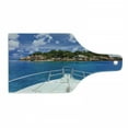 thumbnail image 1 of Sailboat Cutting Board, Tropical Island and Boat Exotic Journey Traveling Destinations Holidays, Decorative Tempered Glass Cutting and Serving Board, Wine Bottle Shape, Blue Green Ivory, by Ambesonne, 1 of 1
