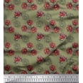 thumbnail image 1 of Soimoi Tissu en Poly Georgette Vert Imprimé Feuilles & Roses au Mètre 42 Pouces de Large, 1 of 3
