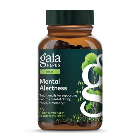 Gaia Herbs Mental Alertness - Brain Support Supplement with Herbs Traditionally Used to Help Support Focus & Memory*-With Eleuthero, Ginkgo Leaf & More - 60 Vegan Liquid Phyto-Capsules (30 Servings)
