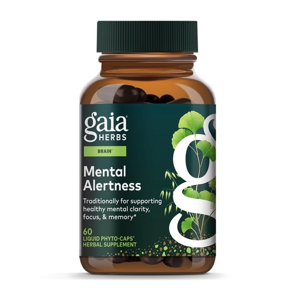 Gaia Herbs Mental Alertness - Brain Support Supplement with Herbs Traditionally Used to Help Support Focus & Memory*-With Eleuthero, Ginkgo Leaf & More - 60 Vegan Liquid Phyto-Capsules (30 Servings)