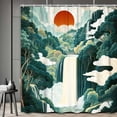 thumbnail image 5 of Abstract Waterfall Forest Shower Curtain, Boho Emerald Green Nature Modern Waterfall Forest Trees Sun Art Shower Curtain Bathroom Decor, Hokusai Aesthetic Landscape Shower Curtain Set with 12 Hooks, 5 of 5