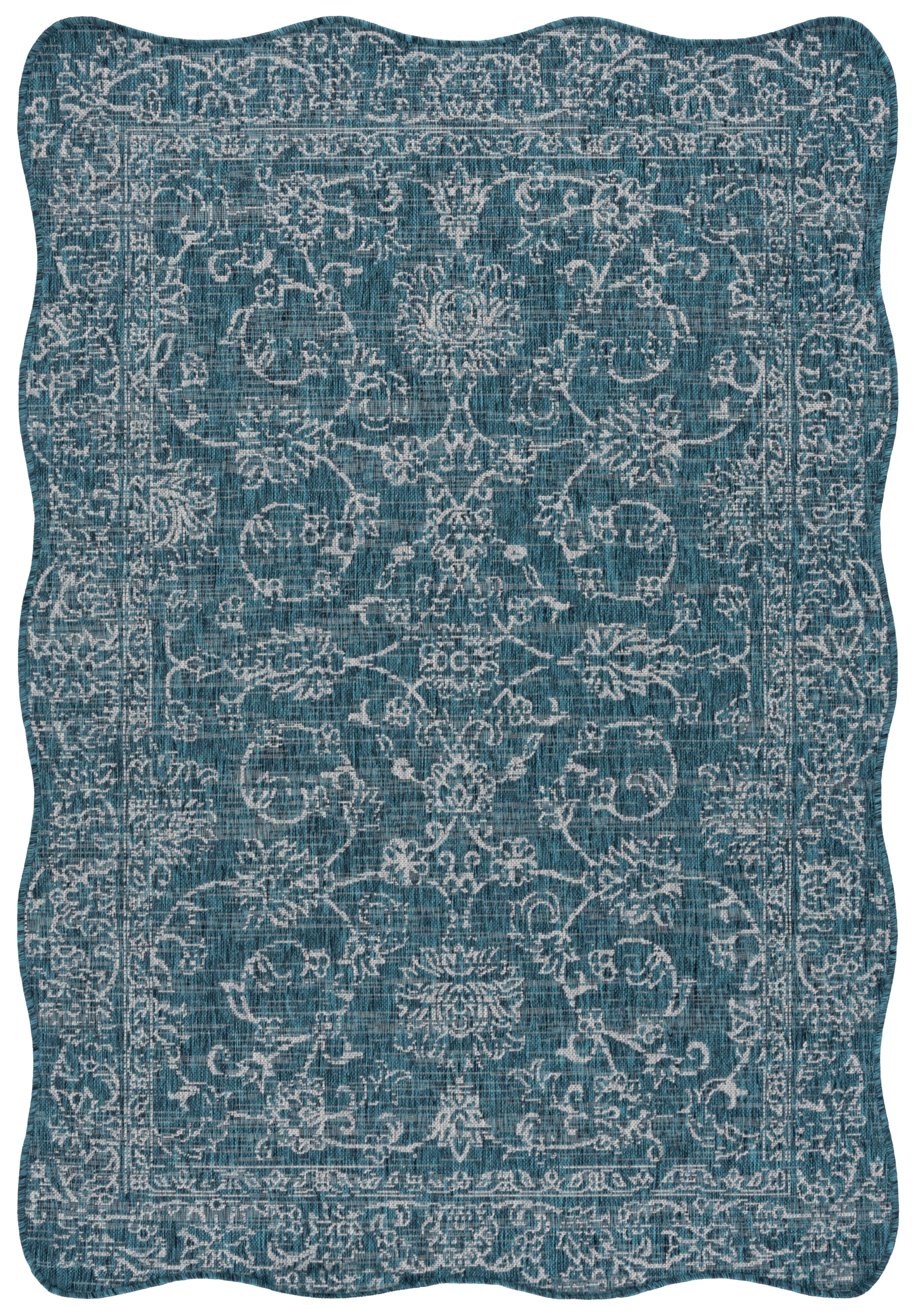 Safavieh Courtyard Darin Botanical Indoor/Outdoor Area Rug, Navy/Ivory, 6'7" x 9'6" Scalloped