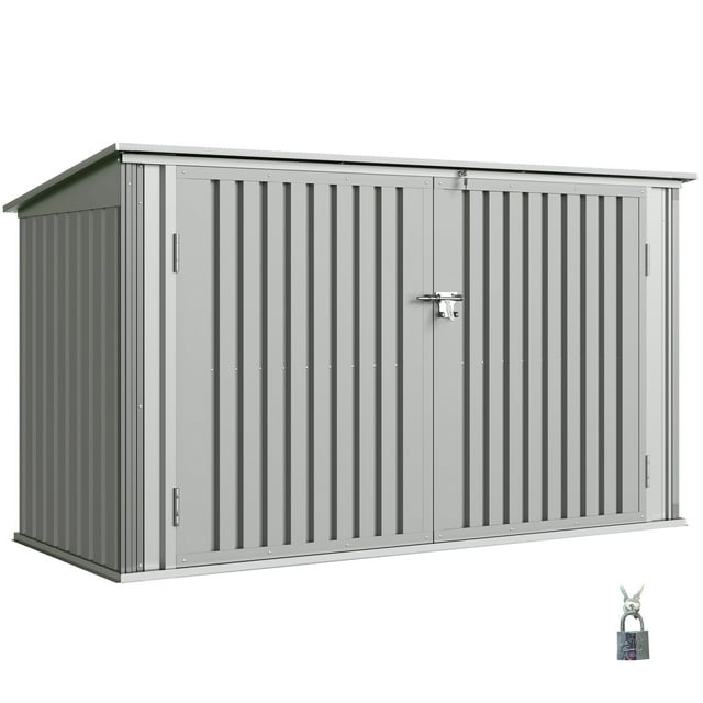 Outsunny 7.6 x 3.4ft Garbage Bin Shed with Lockable Doors, Lid, Silver Grey