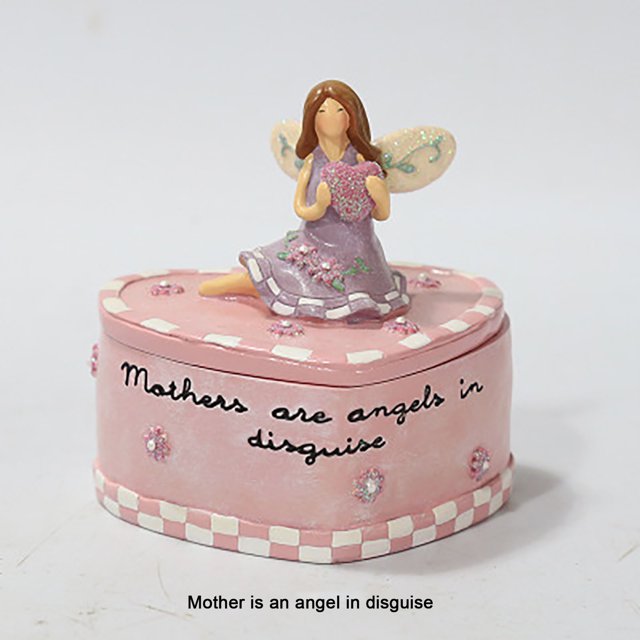 TIMIFIS Lettering Film Mother's Day Angel Holding Heart Jewelry Box Resin Storage Box with Lid Kitchen Gadgets