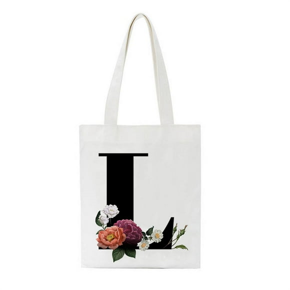 WREESH Personalised Initial Tote Bag Floral Watercolour Gift For Her Letter Tote Bag