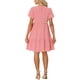 thumbnail image 3 of Vestido corto de manga corta con estampado de cuadros para mujeres, cuello redondo, cintura alta, vestido casual en capas, M rojo, 3 of 6
