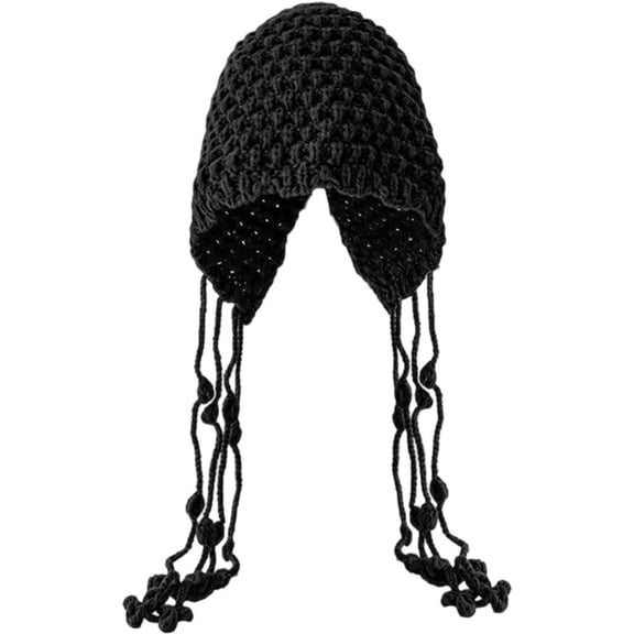 vlrwzc Women Crochet Hats Hollow Knitted Beanie Hat with Tassel Crochet Skull Beanies Cap Fashion Comfort Boho Knit Skull Cap