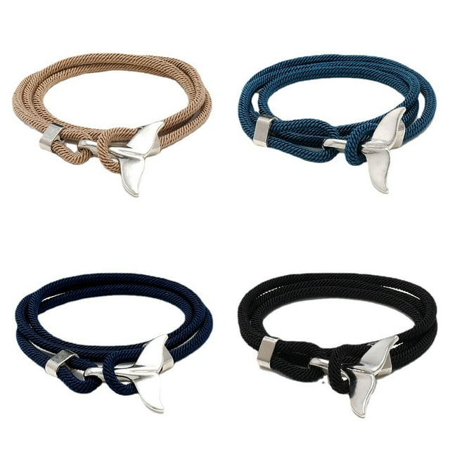 ¡Pulsera de silicona de joyería de 4 piezas para hombres, pulsera tibetana de la suerte + regalo budista! Cuerda trenzada a mano.