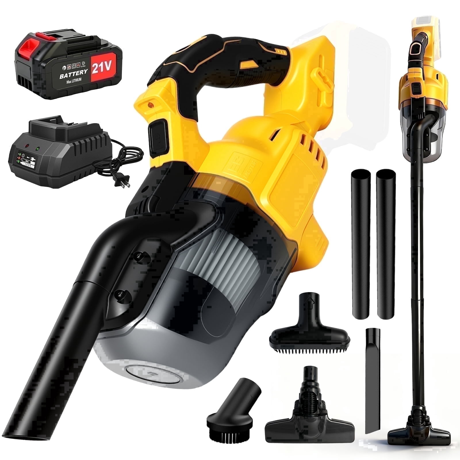 BAOKALER Cordless Vacuum Cleaner with 4.0Ah Battery, 400W/16kpa Car Vacuum with 4 Multi Nozzle, Handheld Vacuum for Home Pet Hair Carpet Hard Floor, Yellow