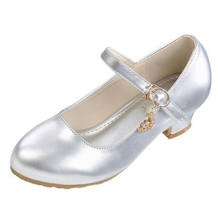 JAHH Breathable Clearance Gowns Shoes for Kids Girl Small Leather Single Shoe Children Dance Girls Performance Shoes for Birthday Holiday Party (12.5-13 Years Silver)