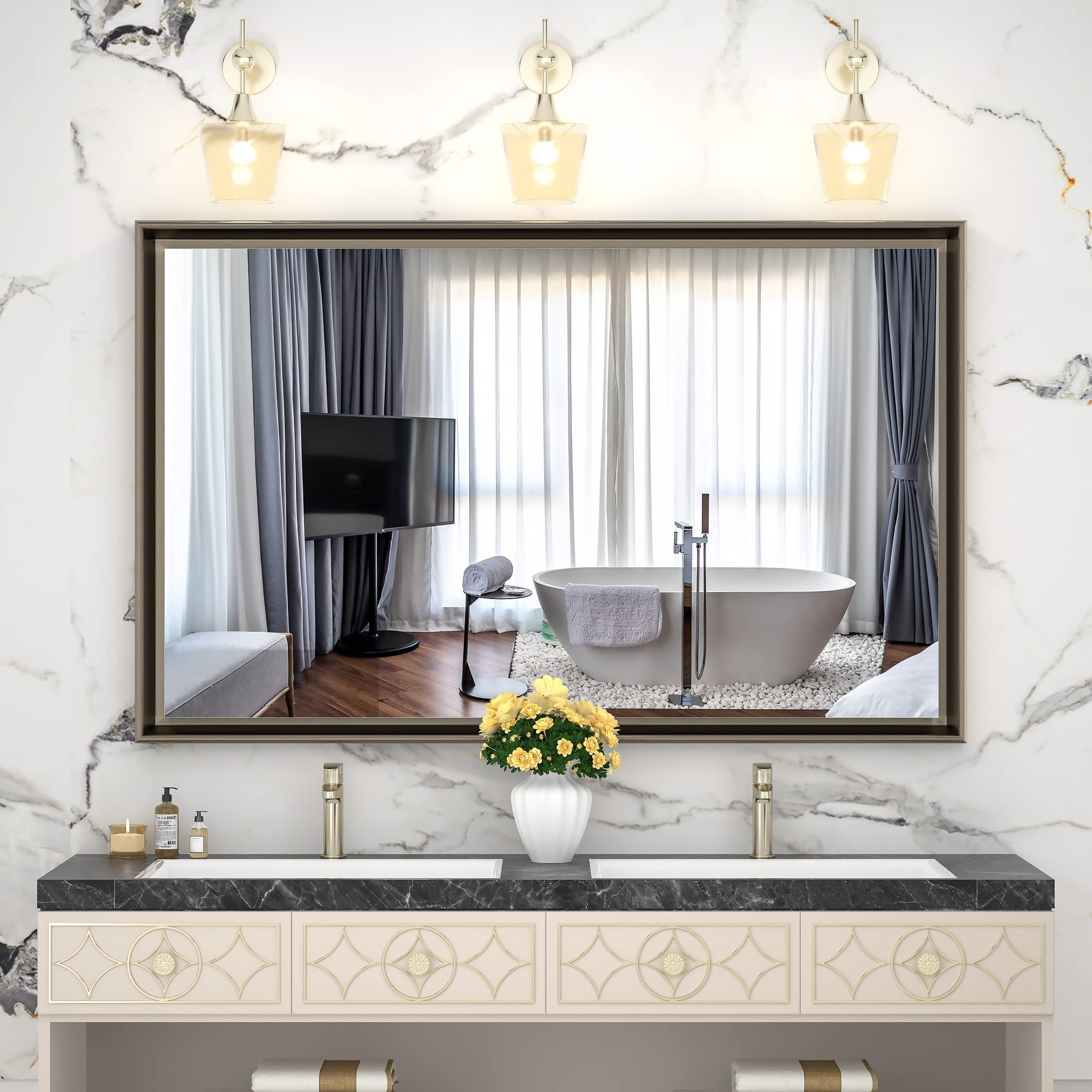 Vosuja 48x30 Inch Bathroom Mirrors for Wall, Bronze Wall Mirror for Bathroom, Rectangular