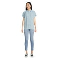 Time and Tru Women's Button Down Camp Shirt with Roll Cuff Sleeves