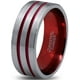 Tungsten Wedding Band Ring 8mm for Men Women Red Grey Flat Double Line Pipe Cut Brushed Polished Lifetime Guarantee – image 1 sur 4