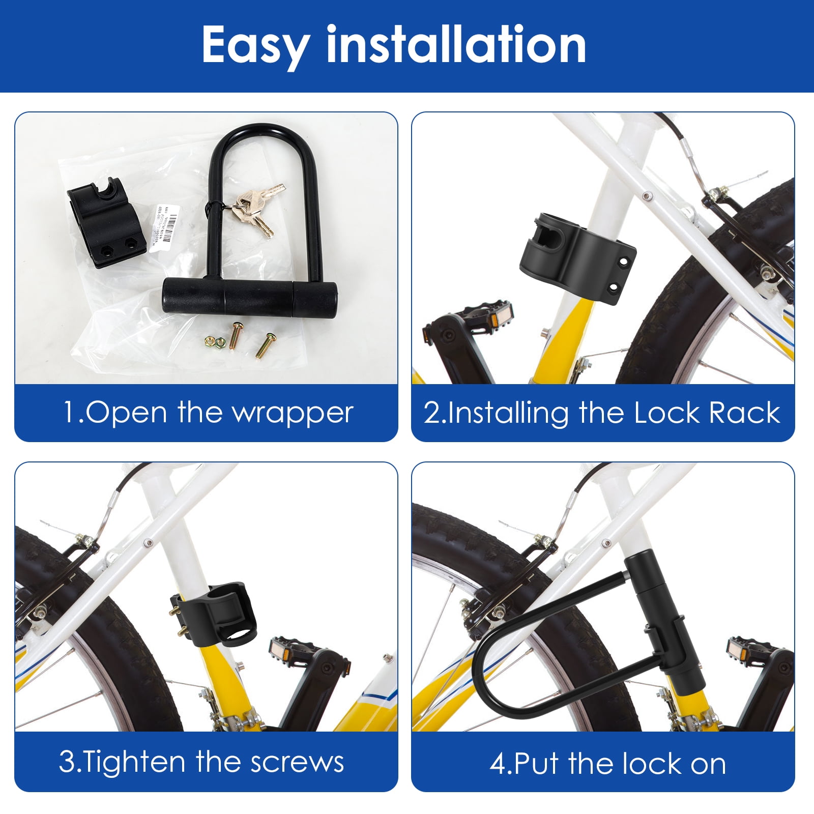 AEVXKHI 4 Sets Bike U-Locks, Heavy Duty Anti Theft Secure Locks, High Security Bike U Lock with Keys and Mounting Bracket, for Electric Scooters, Mountain Bikes, Road Bicycles, Doors, Fences