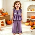 thumbnail image 2 of JAJAHO Toddler Baby Girl Halloween Clothes Sleeveless Ruffle Ghost Embroidery Plaid Tops Pants 2 Piece Set 6M-4Y, 2 of 9