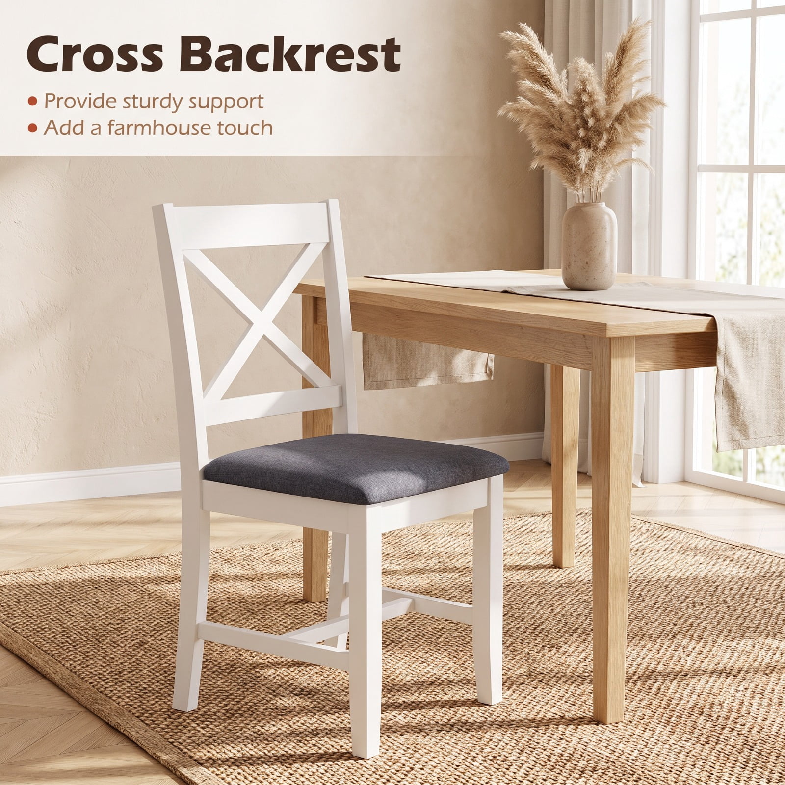 Furnibear Set of 2 X-Back Bar Stools with Upholstered Cushioned Seats for Kitchen Island Counter Bar Pub Dining Home, White