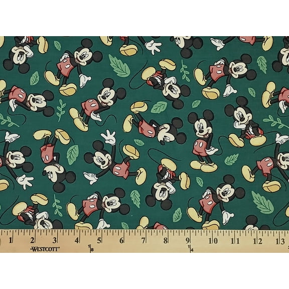 Cotton Fall for Mickey Autumn Mickey Mouse Leaf Leaves Springs Creative Dark Green Cotton Fabric Print by the Yard (72153-6470210)