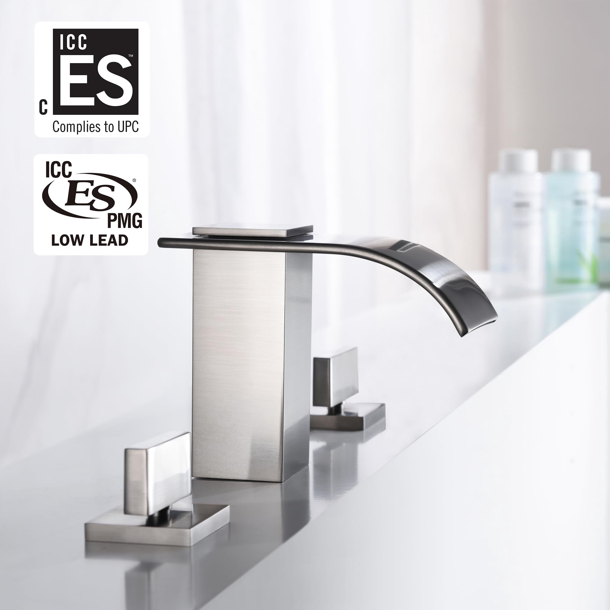 Roman Tub Faucet Brushed Nickel 3 Hole Widespread Bathtub With High Flow Waterfall Spout