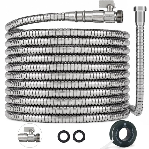 Morvat 1/2" x 100FT Premium Silver Stainless Steel Garden Hose with on/off Valve