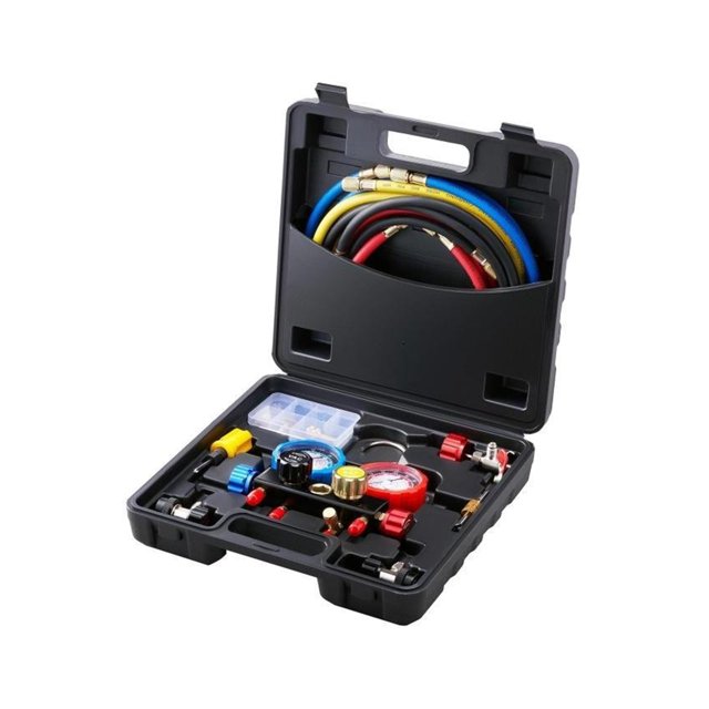 Manomètre AC 4 Voies avec Tuyaux de 5 Pieds pour R134A/R22/R12/R410A, Facile à Utiliser