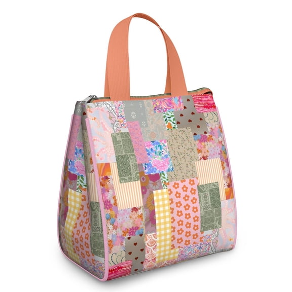 Pioneer Flower Floral Print Pattern Insulated Lunch Bag for Women & Adults,Large Portable Soft Cooler Lunch Bag,Thermal Food Storage Tote with Pearl Cotton,8.66L,8.75x5.75x9.5 Inch
