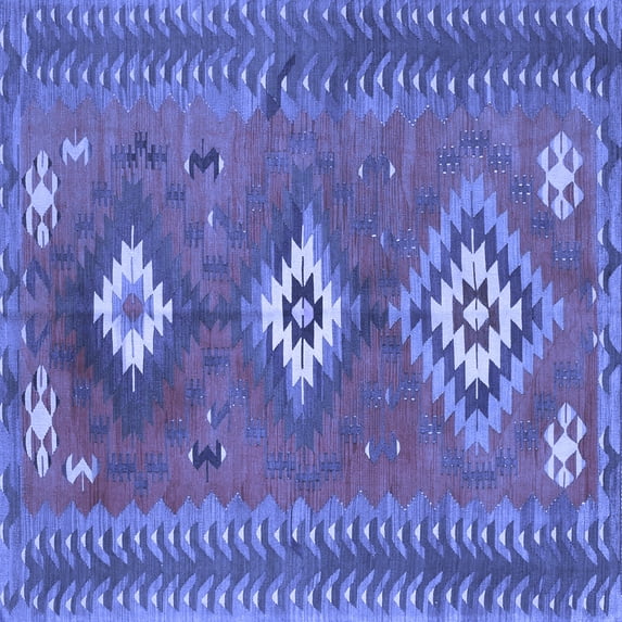 Ahgly Company Machine Washable Indoor Square Oriental Blue Traditional Area Rugs, 3' Square
