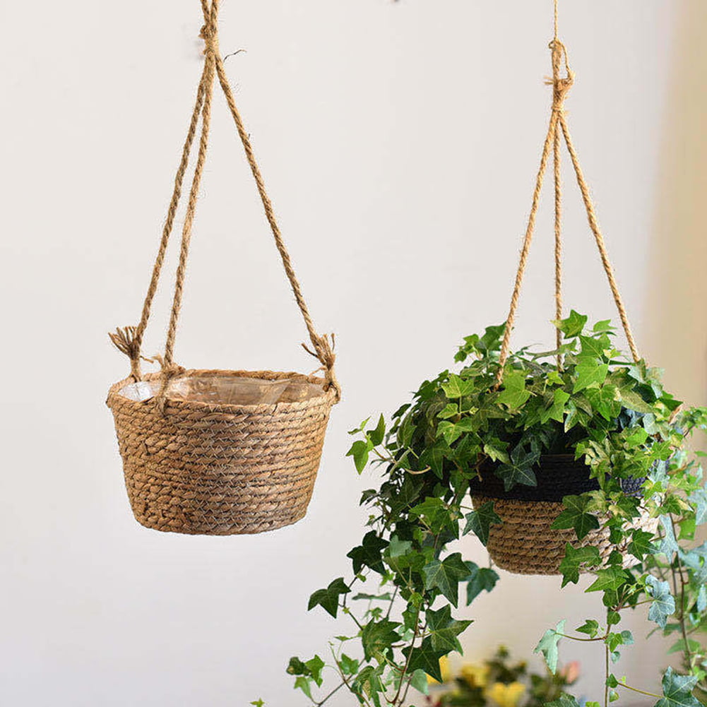 Jute Rope Hanging Planter Woven Plant Storage Basket Indoor Outdoor Flower Pot 