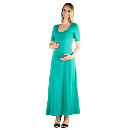 

24seven Comfort Apparel Elbow Length Sleeve Maternity Maxi Dress