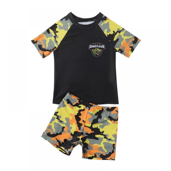 GYRATEDREAM Boys Swimsuits Set Sun Protection Swimwear Bathing Suit Quick Dry Short Sleeve Swimwear Two Piece Rash Guard Bathing Suits, Size 4-5 Years