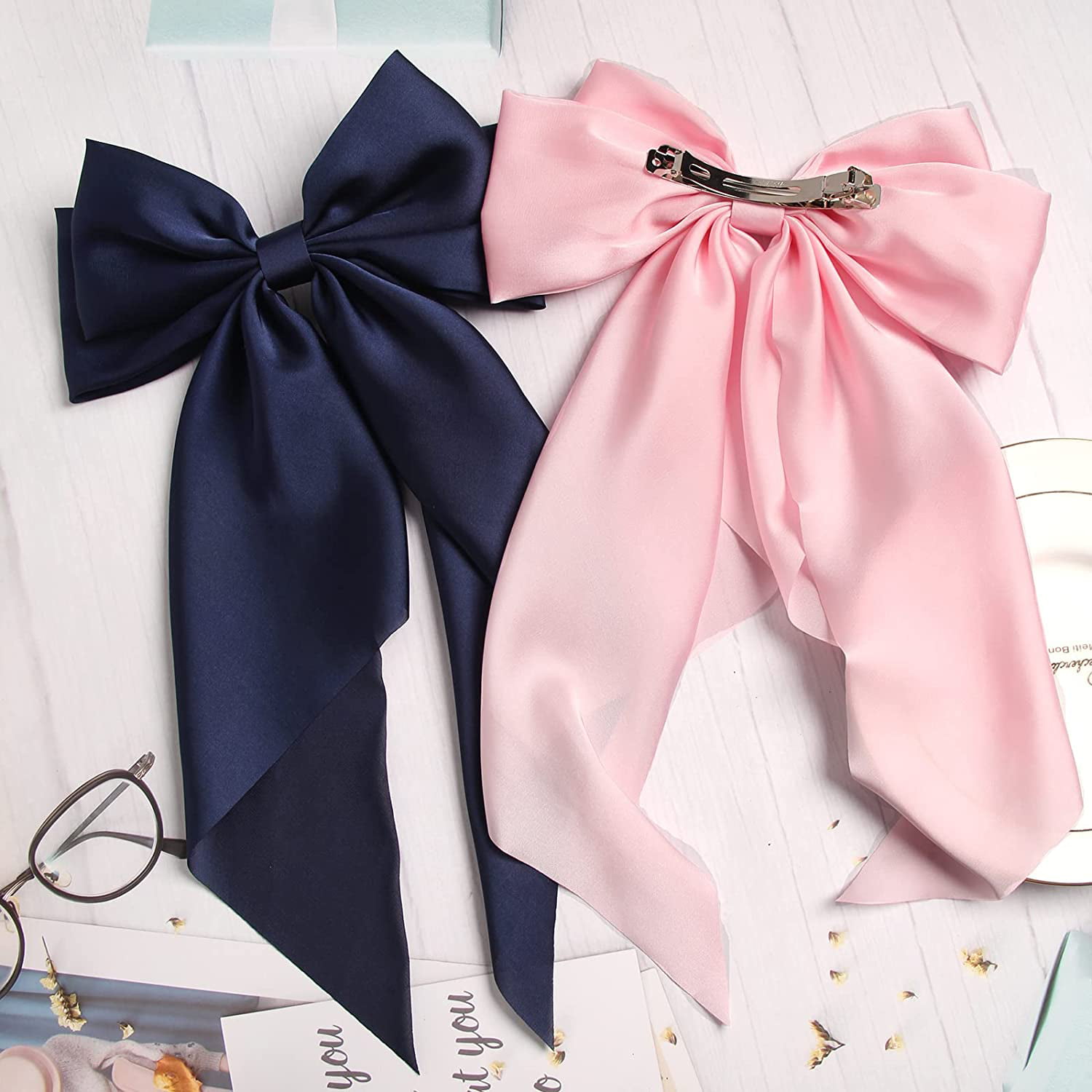 10PCS Silky Satin Hair Bows Hair Clip Ribbon Accessories Ponytail Holder  Slides Metal Clips French Barrette Hair Bow for Women Girls Toddlers Teens