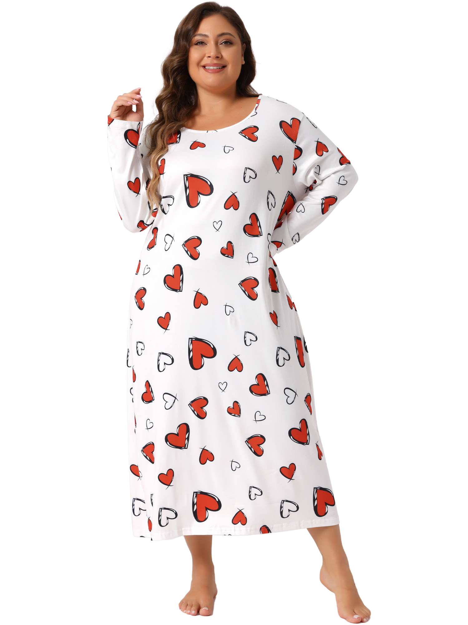DARING DIVA Women's Plus Size Floral Long Sleeve Casual Nightgowns 4X White