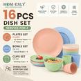 thumbnail image 6 of Homienly Reusable Wheat Straw Tableware Set for 4, Bowls and Plates Set with Cups, 16 Pieces, Lightweight Unbreakable BPA Free, Microwave and Dishwasher Safe, Space Saving for Dorm,Multi light, 6 of 8