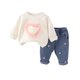 thumbnail image 1 of Odeerbi 1-7 Años Niñas Día de San Valentín Trajes de Algodón de Manga Larga Sudadera Jeans Conjunto de Dos Piezas Holgada Cintura Elástica Pantalones de Mezclilla, 1 of 6