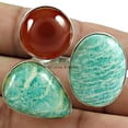 thumbnail image 2 of Amazonite & Carnelian Multi Gemstone Stackable Adjustable Ring, Antique Designer Handmade Ring For Women, Cabochon Round Pear Oval Bohemian Mothers Day Gifts Ring (amazonite, Size 7), 2 of 5