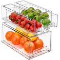 thumbnail image 1 of Fridge Drawers - Clear Stackable Pull Out Refrigerator Organizer Bins - Food Storage Containers for Kitchen, Freezer, Vanity & Fridge (3 Pack | 1 Large, 2 Small Stackable Drawer Bins) Transparent 3, 1 of 5